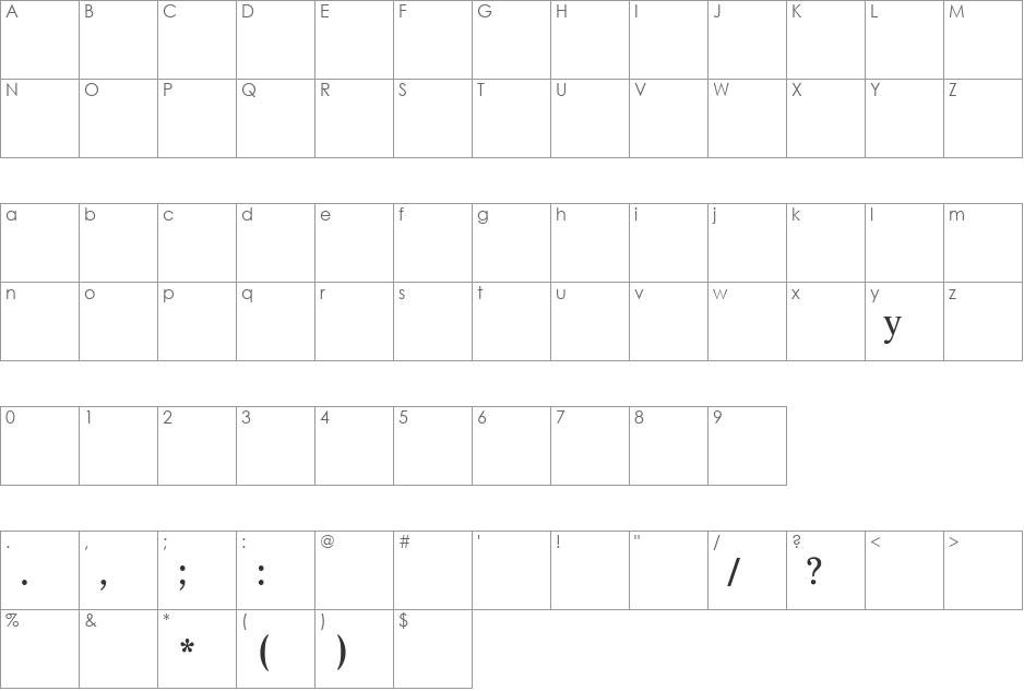 Dilyana font character map preview