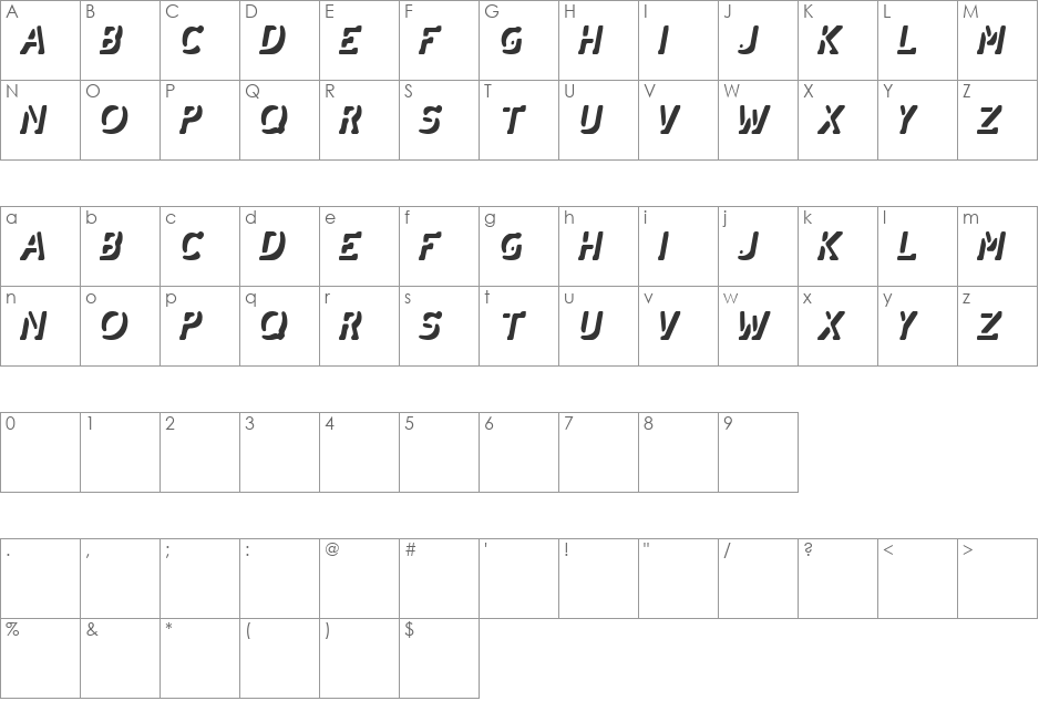 Dimension font character map preview