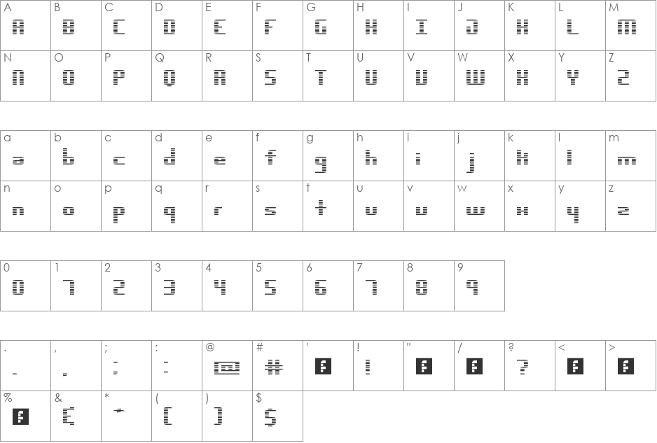 Dimension font character map preview