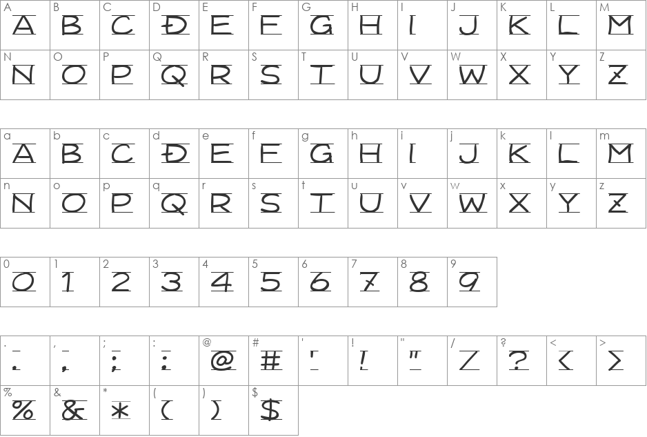 Dimension font character map preview