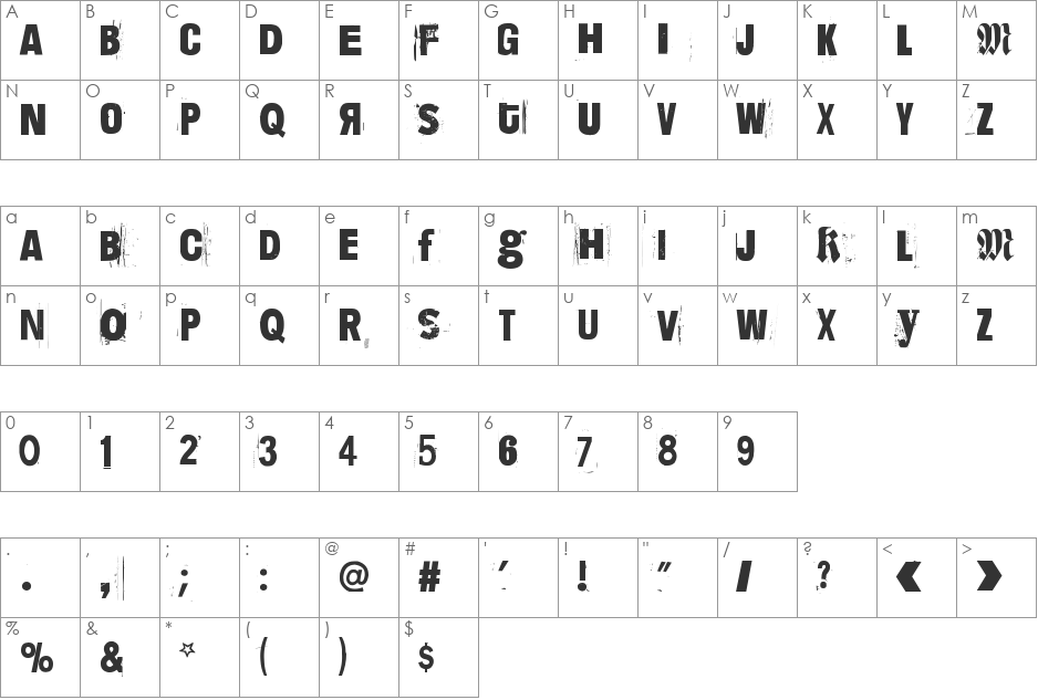 Dimension Zero font character map preview