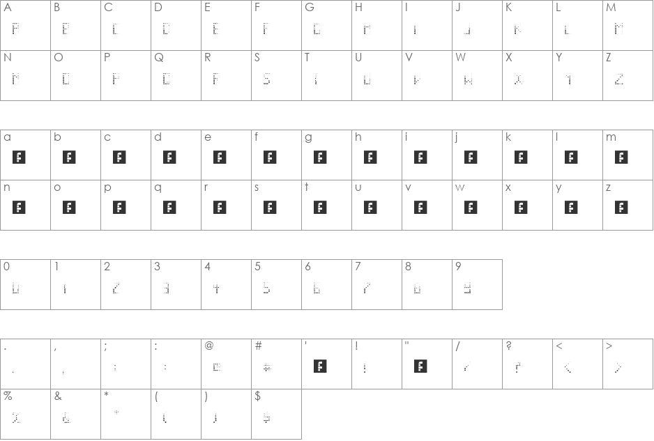 Diminished Circle font character map preview