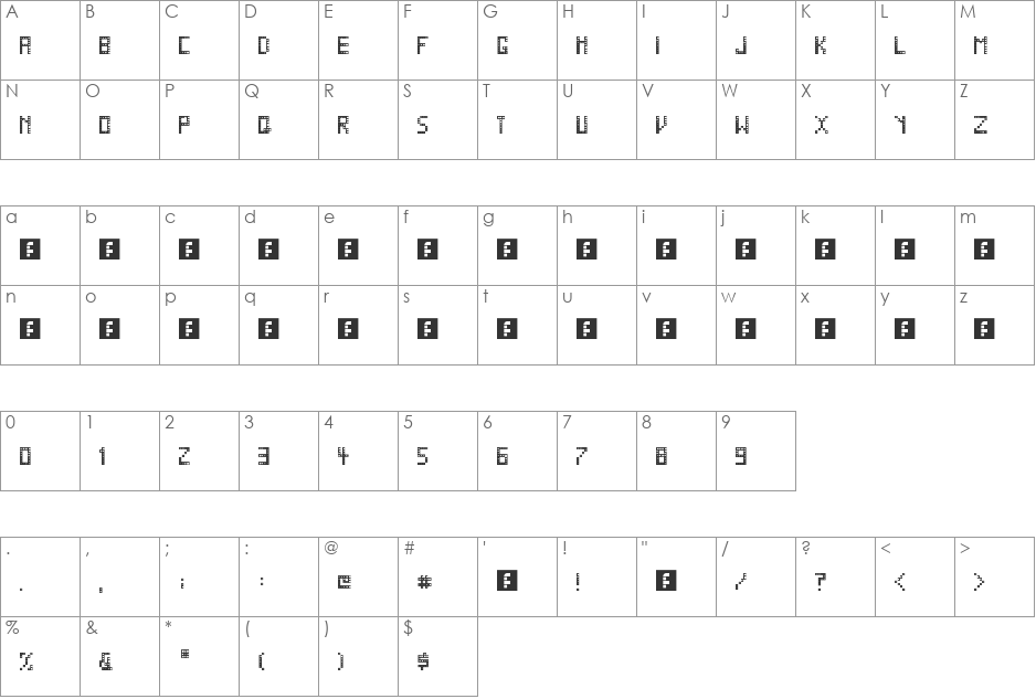Diminished Nut font character map preview