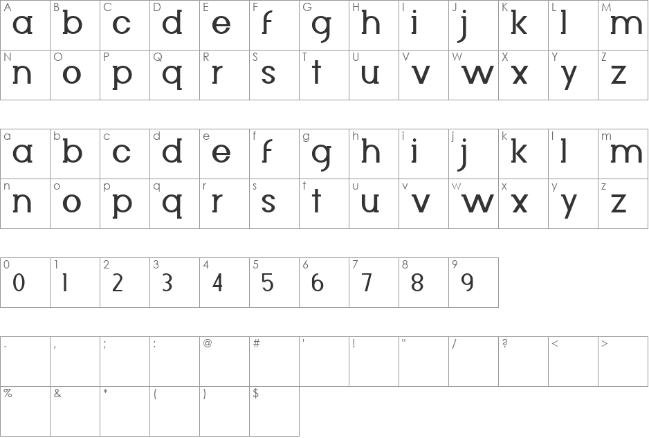 Diminuto font character map preview