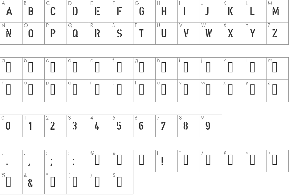 DIN Schablonierschrift font character map preview