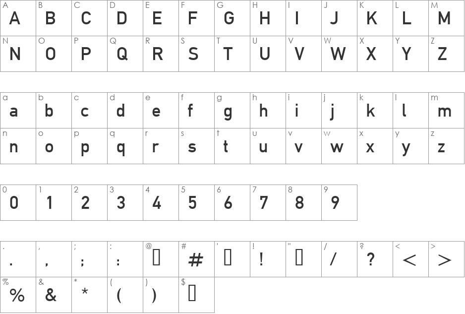 DinC font character map preview