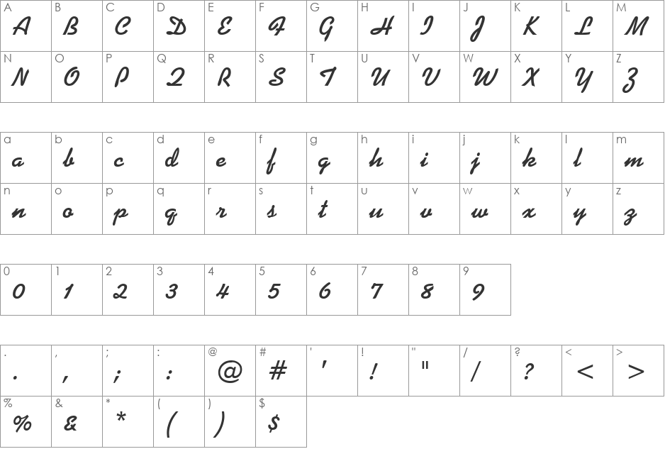 Diner Script font character map preview