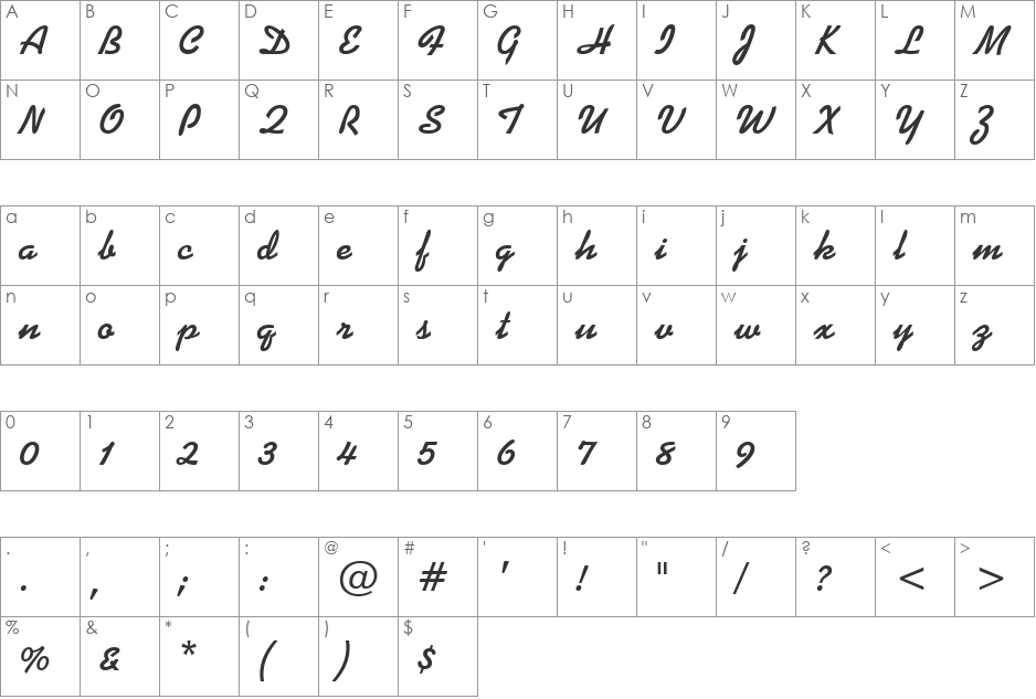 Diner Script font character map preview