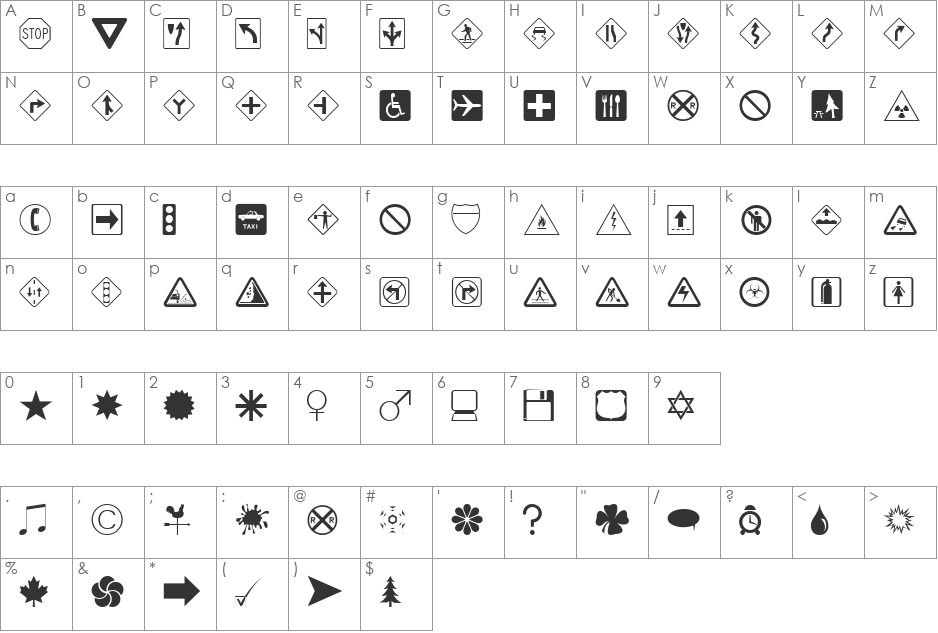 Ding Dongs signs o'the times font character map preview