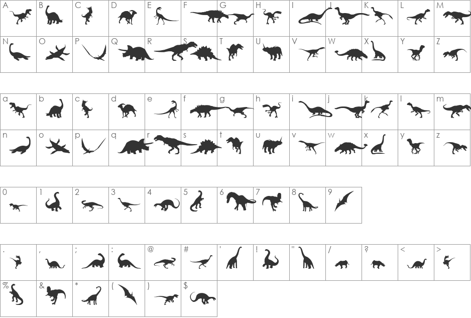 Ding-o-saurs font character map preview