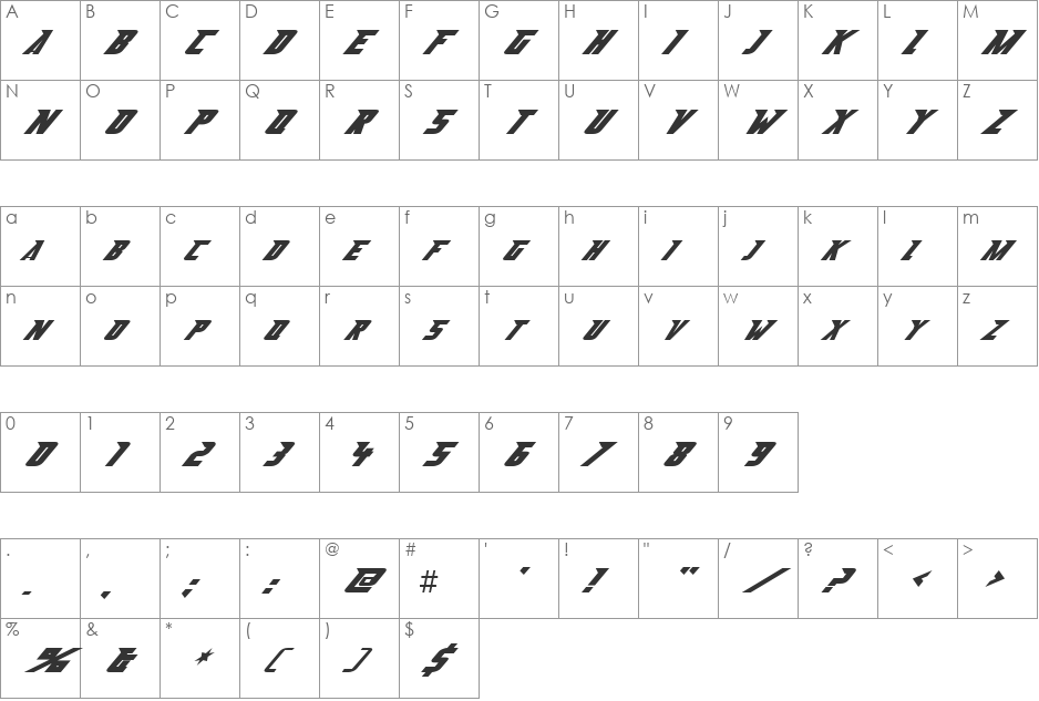 Abberancy font character map preview