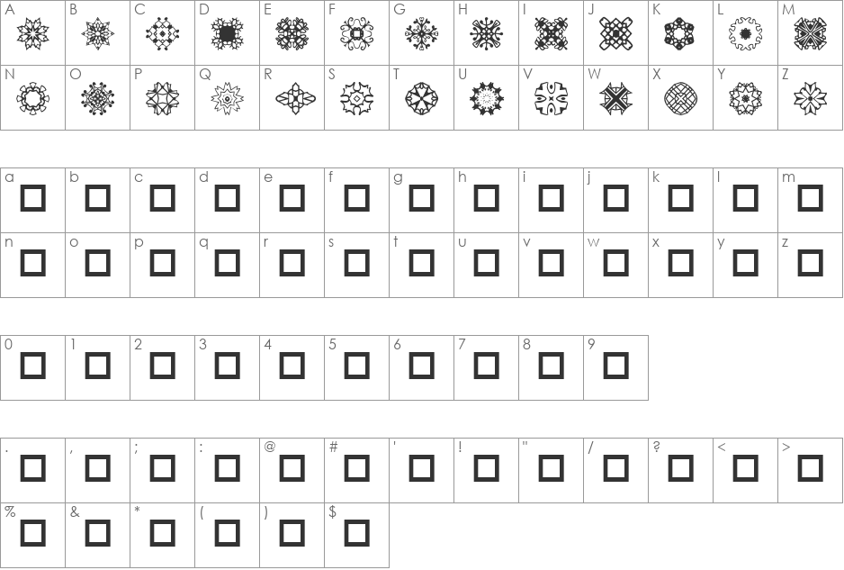 Dingalights font character map preview