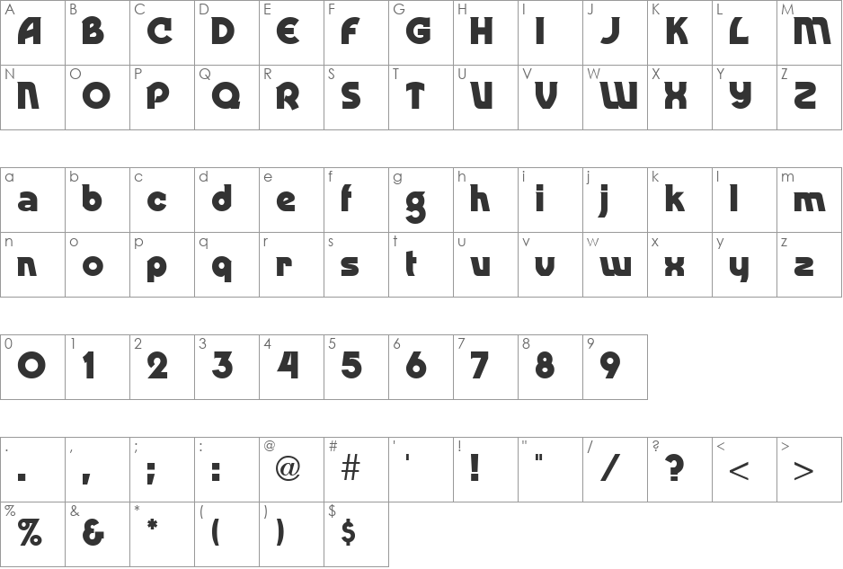 Dingaling Bold font character map preview