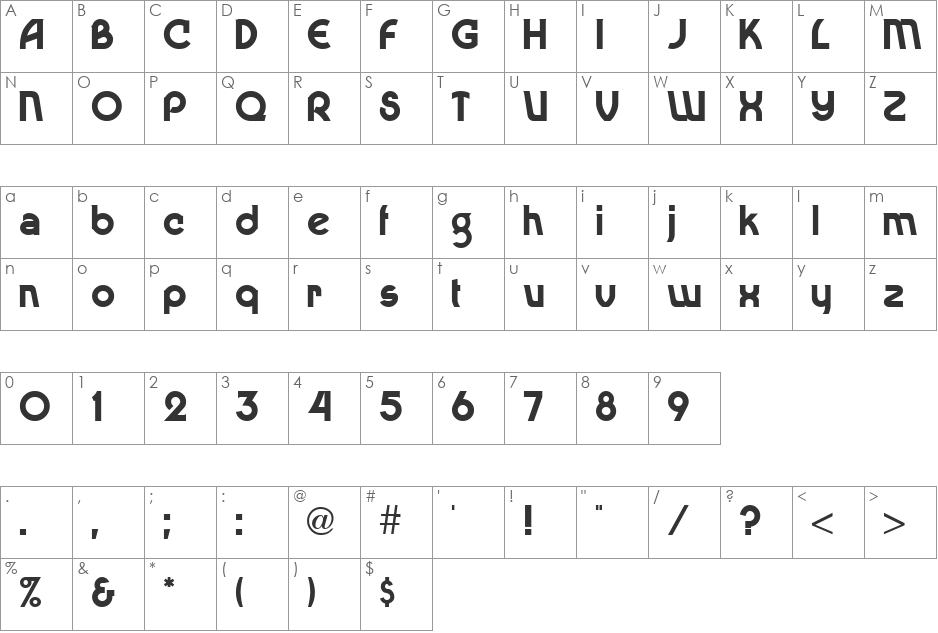 Dingaling Medium font character map preview