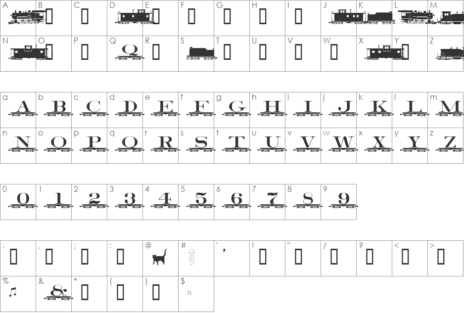 AlphabetTrain font character map preview
