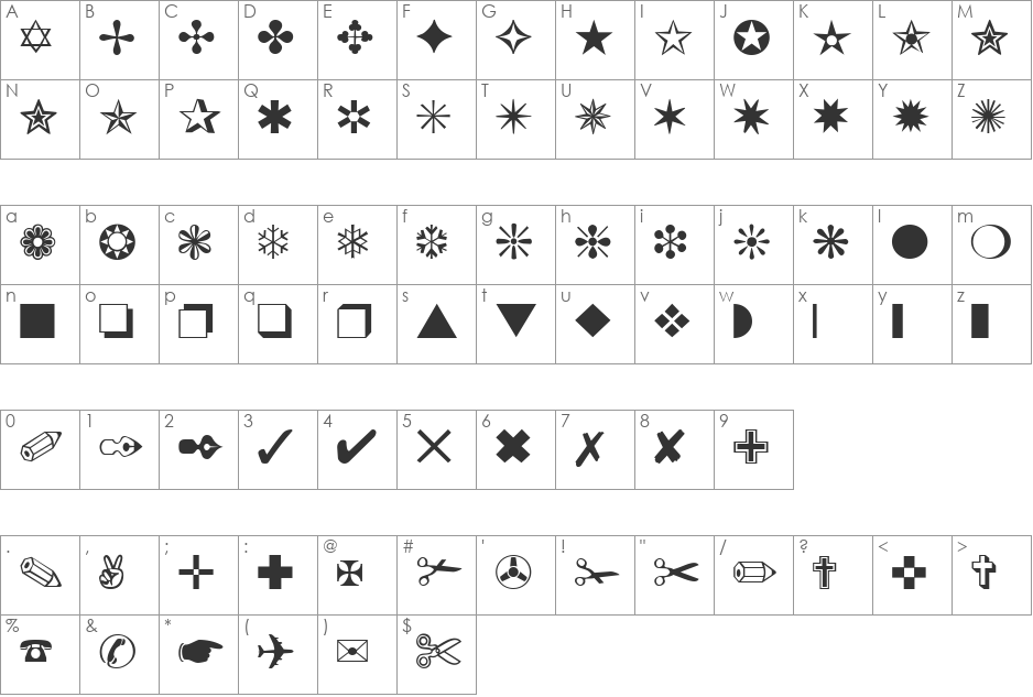 DingbatsOne font character map preview