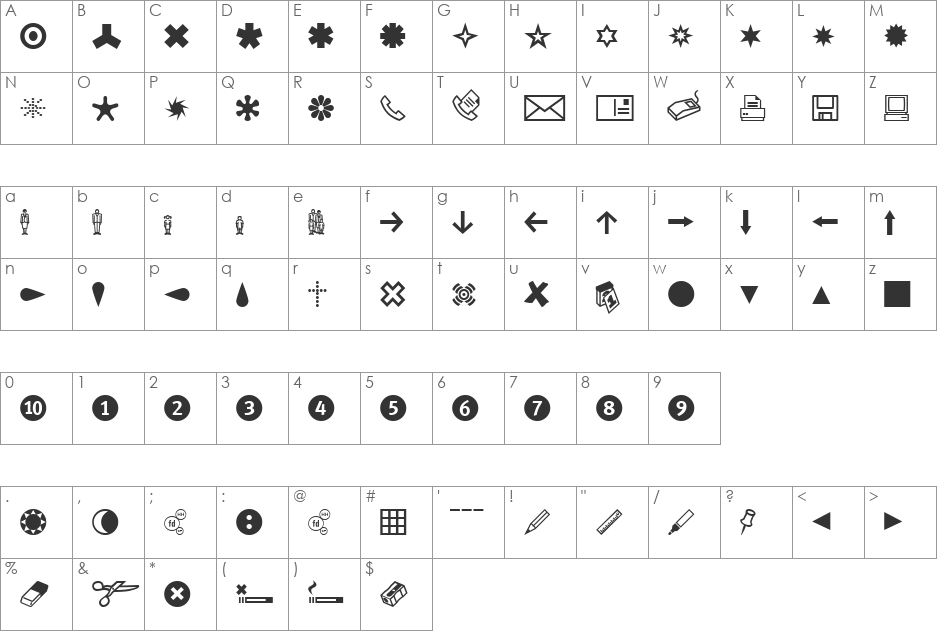 Dingbest Web font character map preview