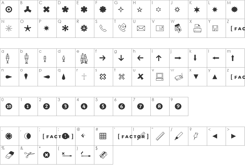Dingbests-Regular font character map preview
