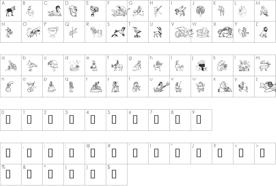 DingDelights font character map preview