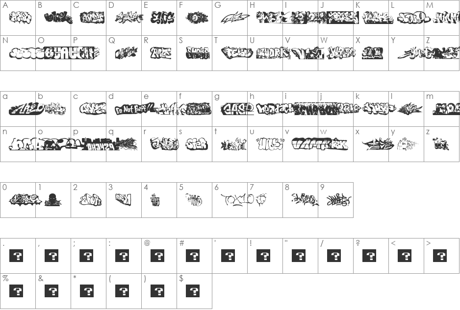 DingGrafs font character map preview
