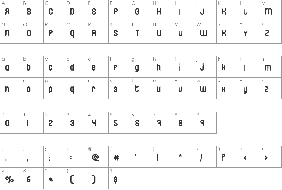 Dinghy font character map preview