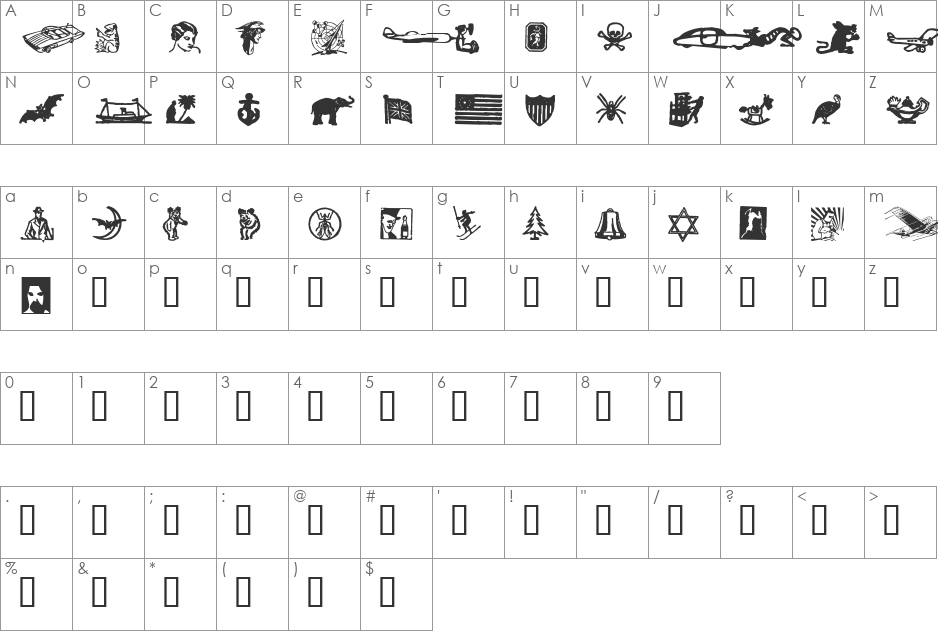 dingies font character map preview