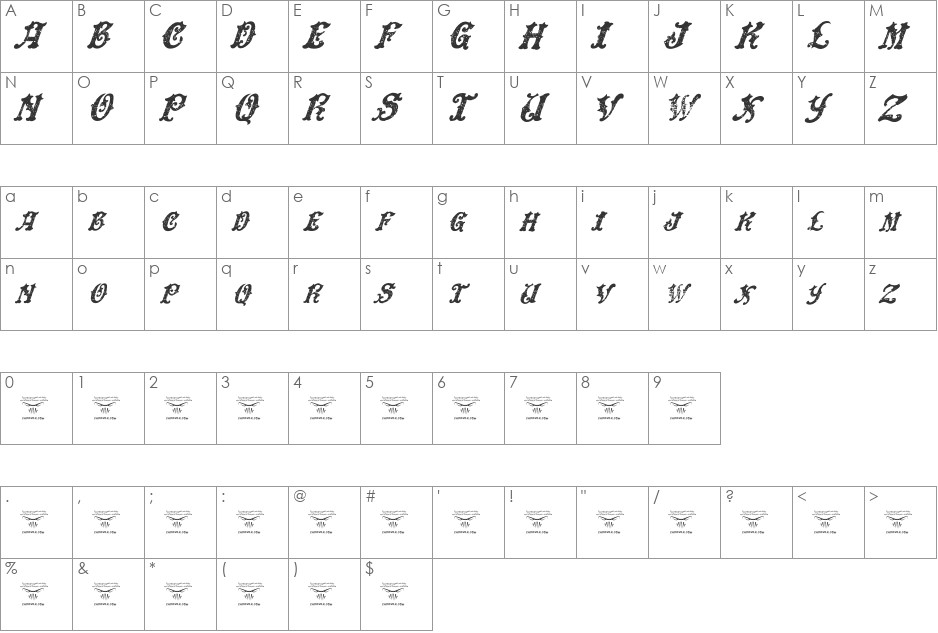 DinglE HuckleberrY font character map preview