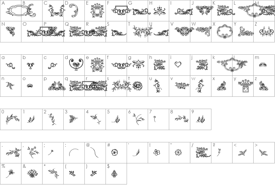 Dingleberries font character map preview