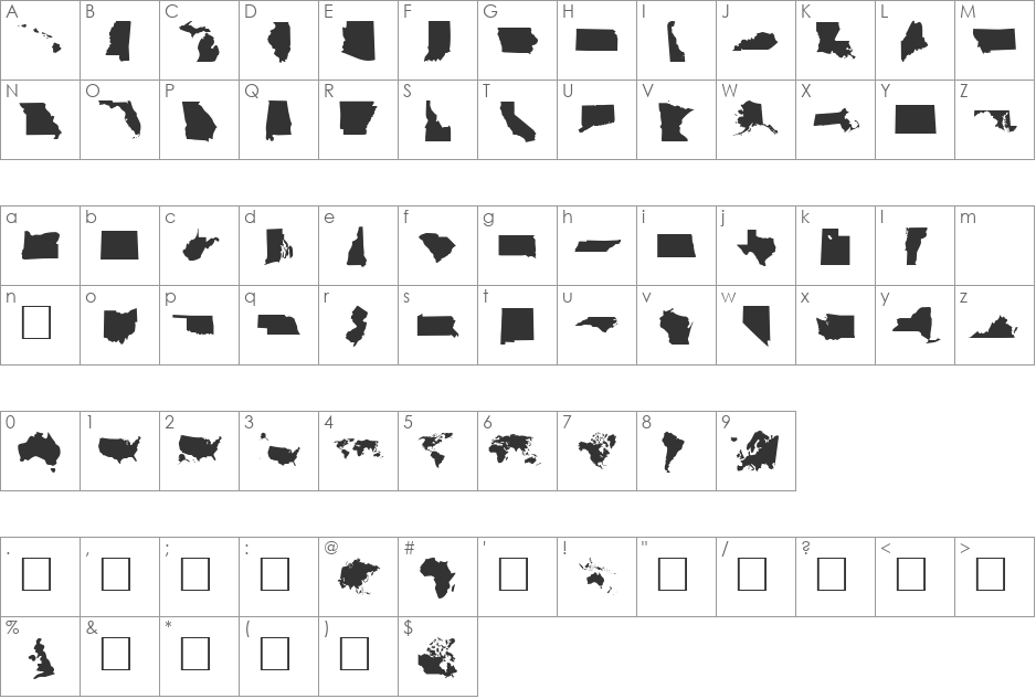 DingMaps font character map preview