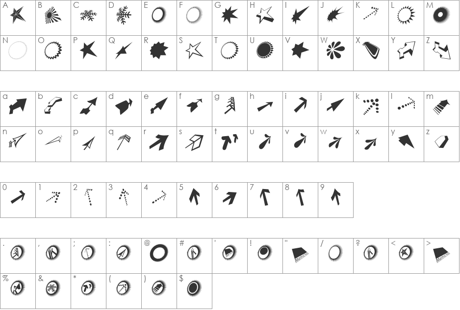 DingsbumsBats font character map preview