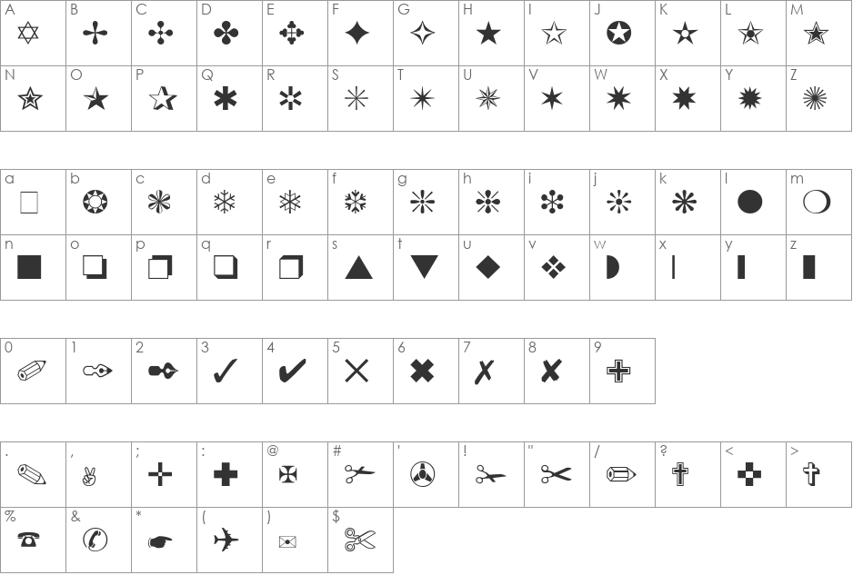 Dingthings 4 font character map preview