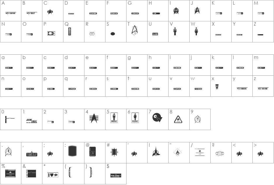 DingTrek font character map preview