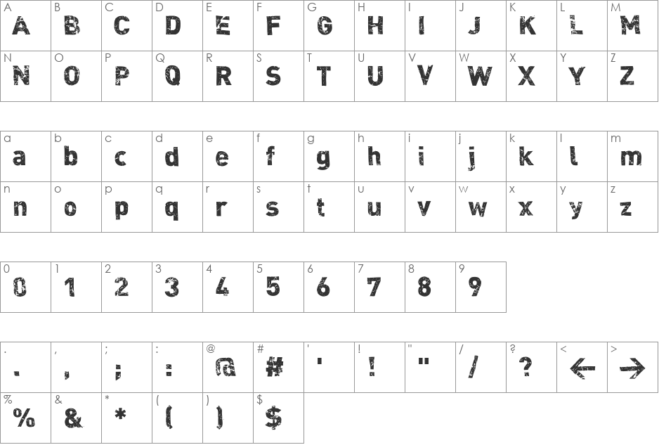 DINk font character map preview
