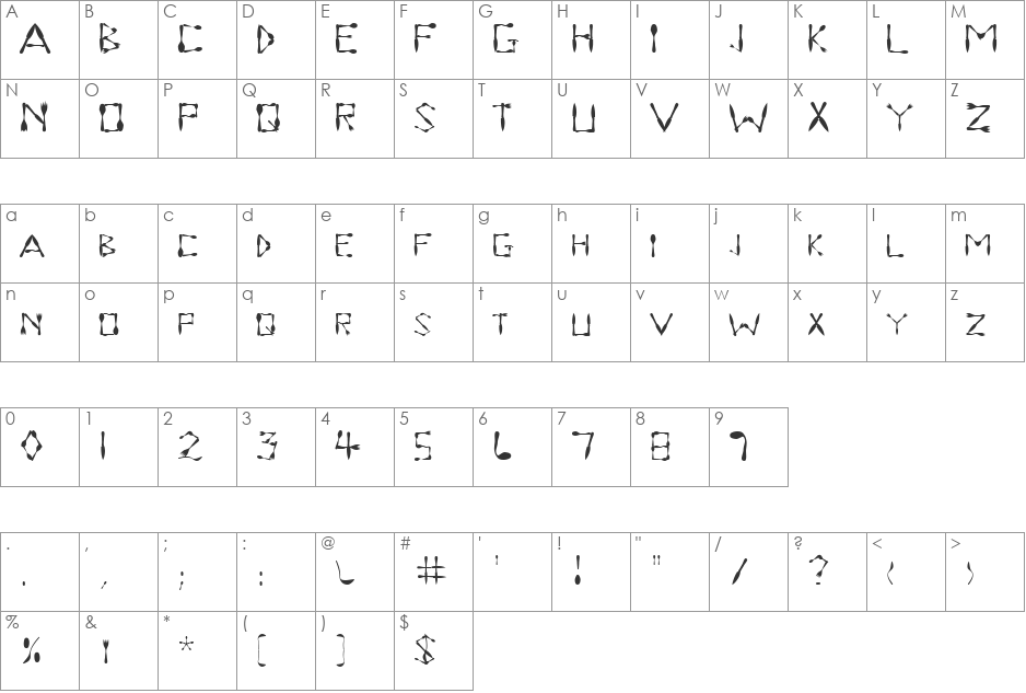 Dinner font character map preview