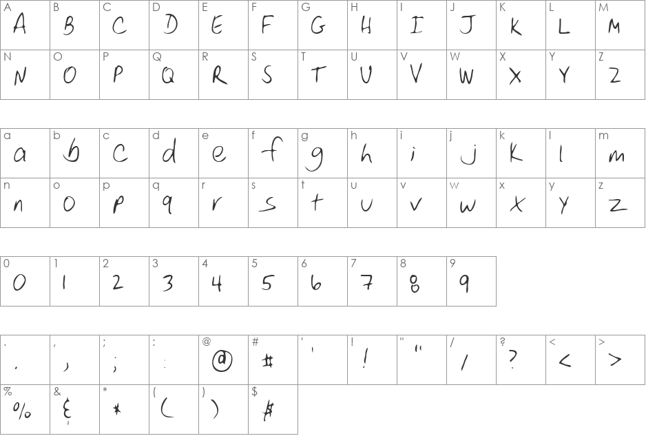Dino font character map preview
