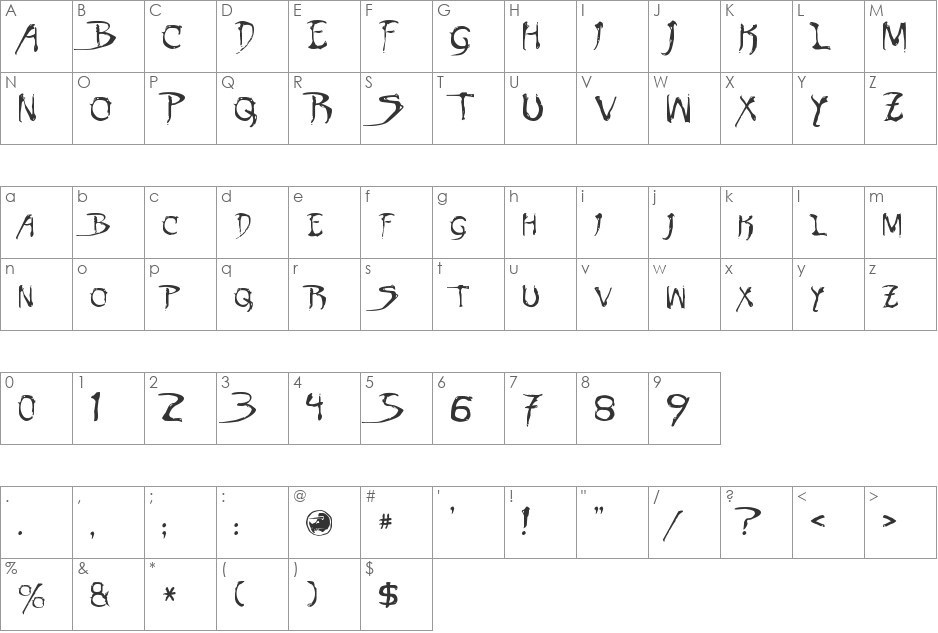 Dinobots font character map preview