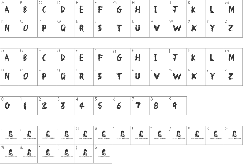 Dinosaur font character map preview