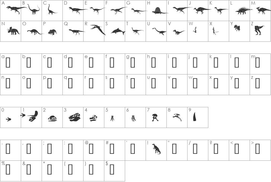 Dinosaur font character map preview