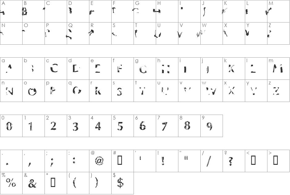 Dinosaur font character map preview