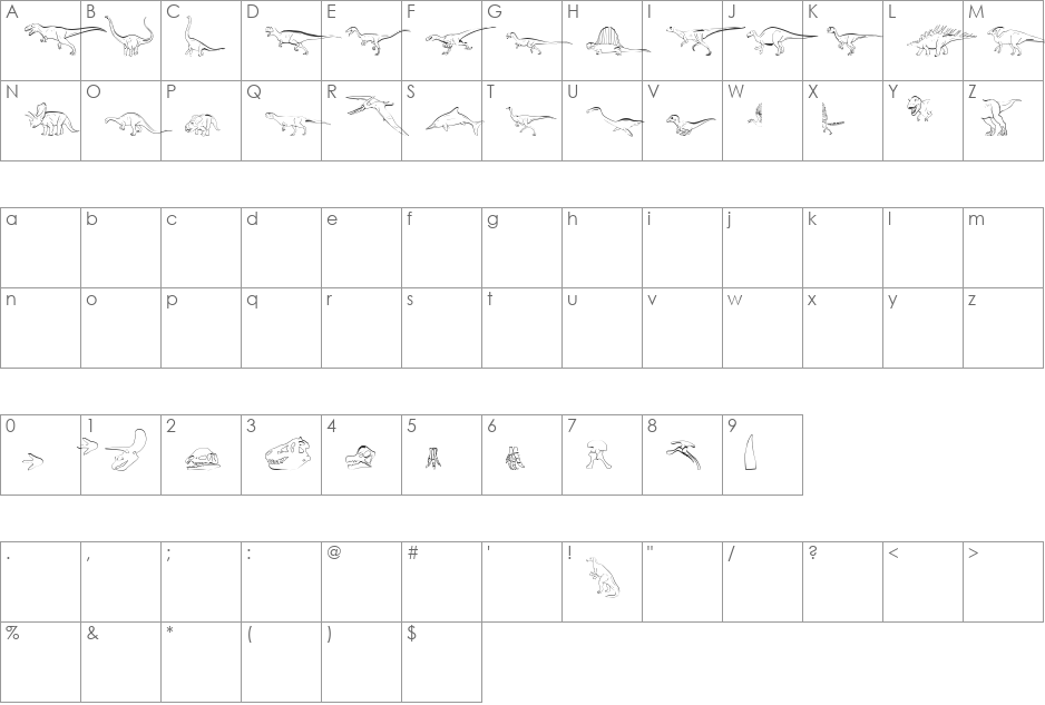 Dinosaur font character map preview