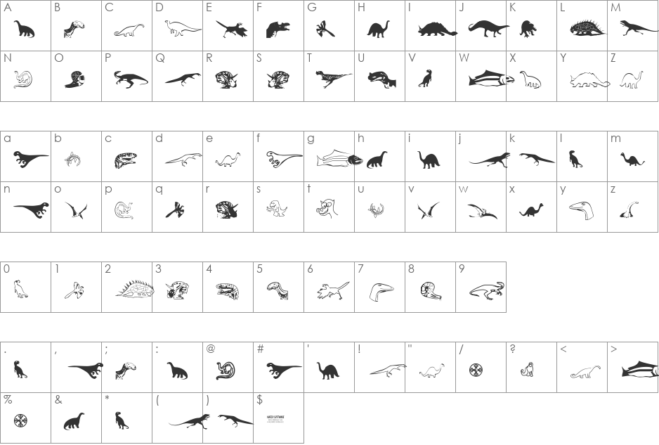 DinosoType font character map preview