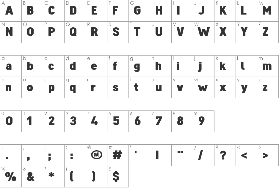 Dinova font character map preview