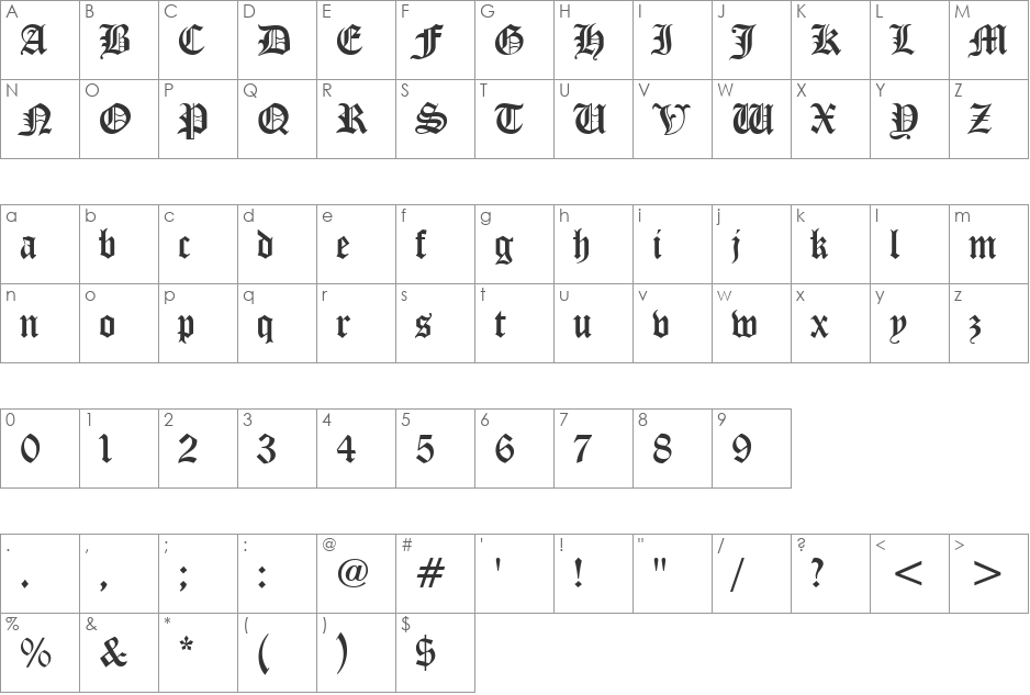 Diploma font character map preview