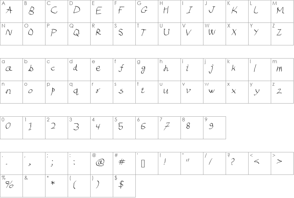 Dip_and_pen font character map preview