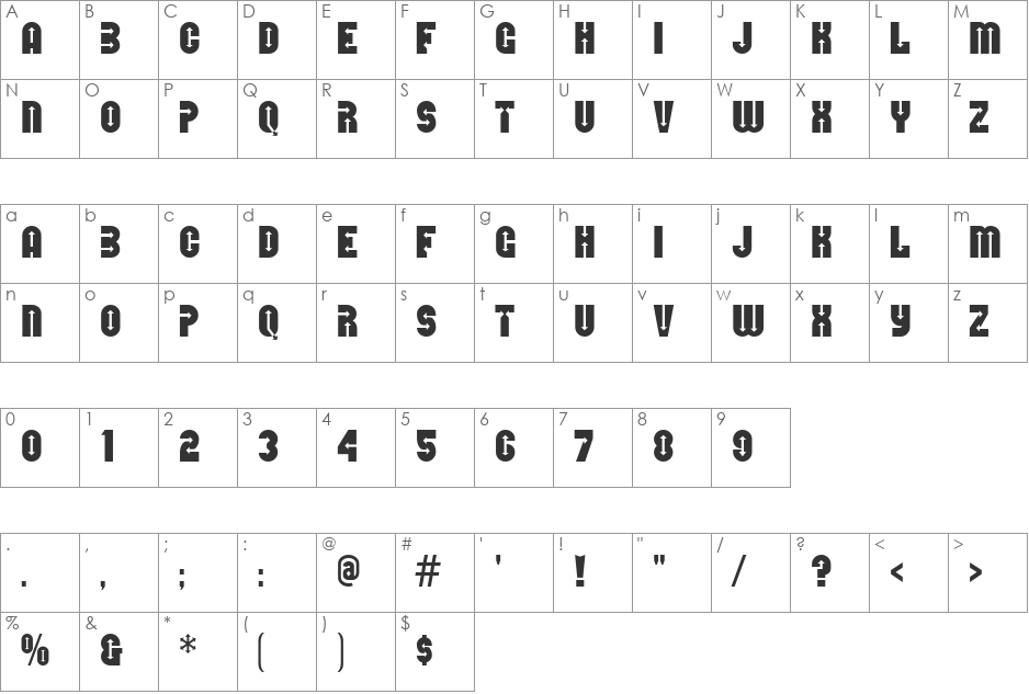 Directions MF font character map preview