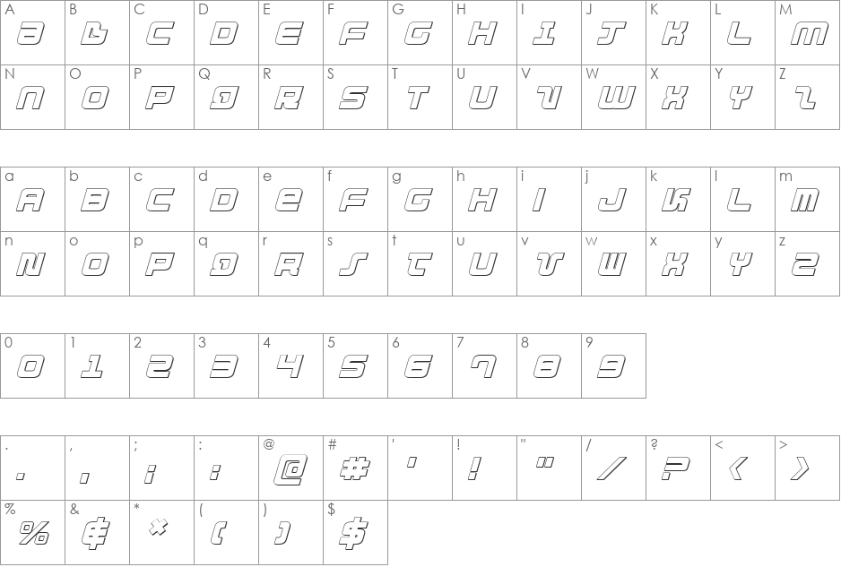 Direktor 3D Italic font character map preview