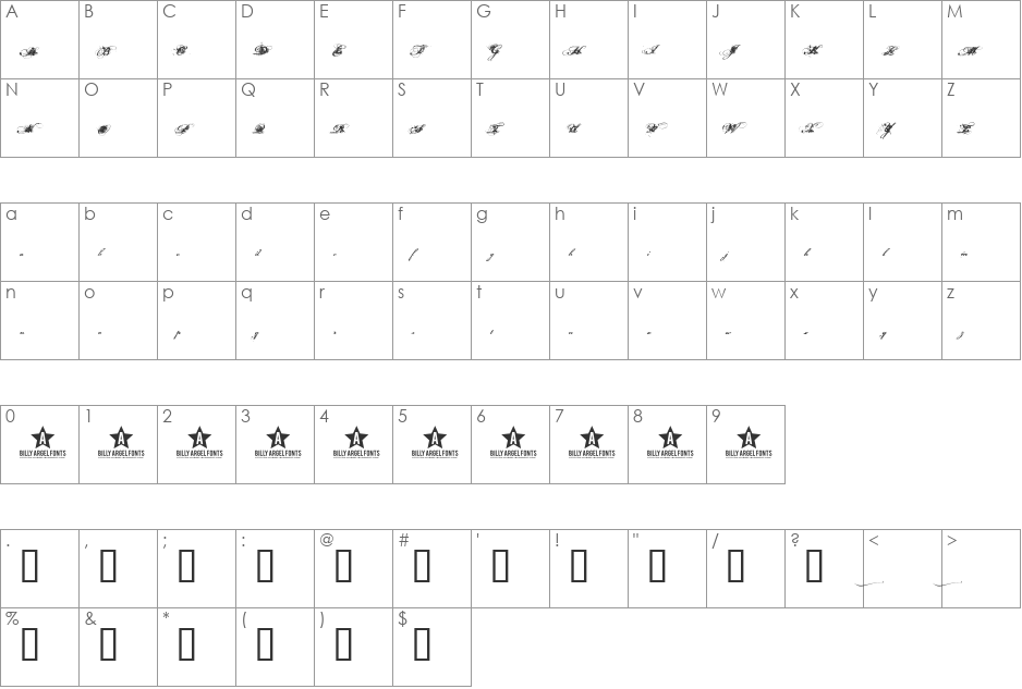 Dirty and Classic font character map preview