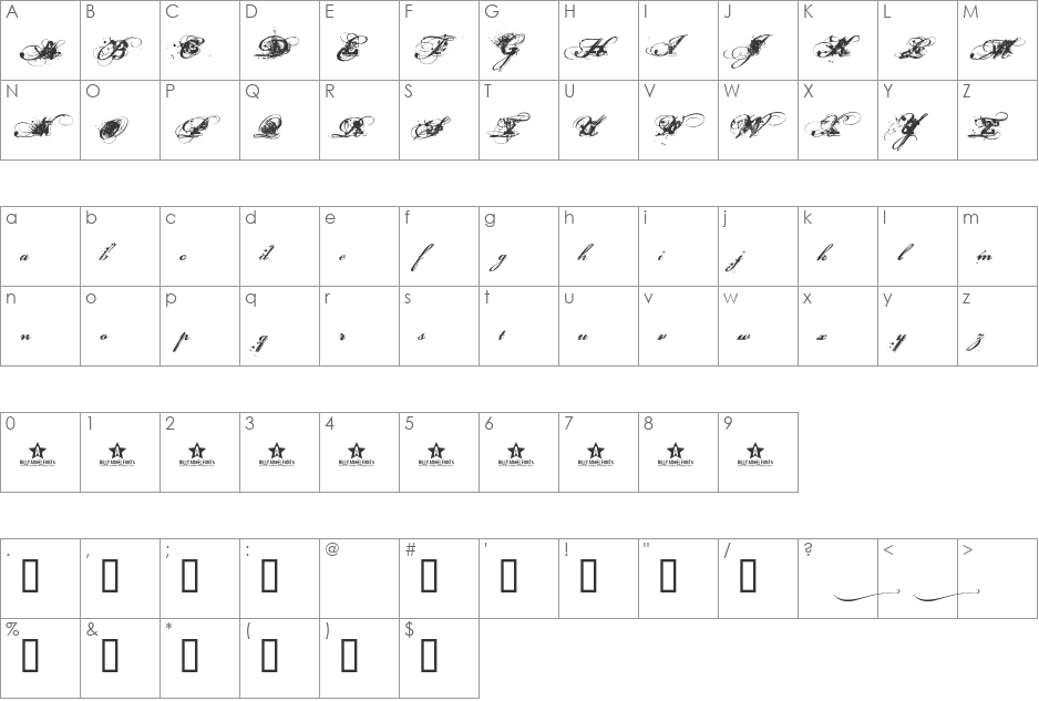 DIRTY CLASSIC Copyright (c) 2009 by Billy Argel. All rights reserved. font character map preview