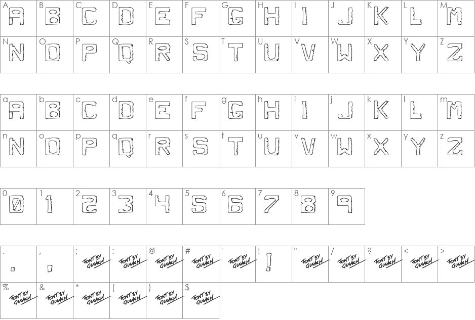 Dirty Dung font character map preview