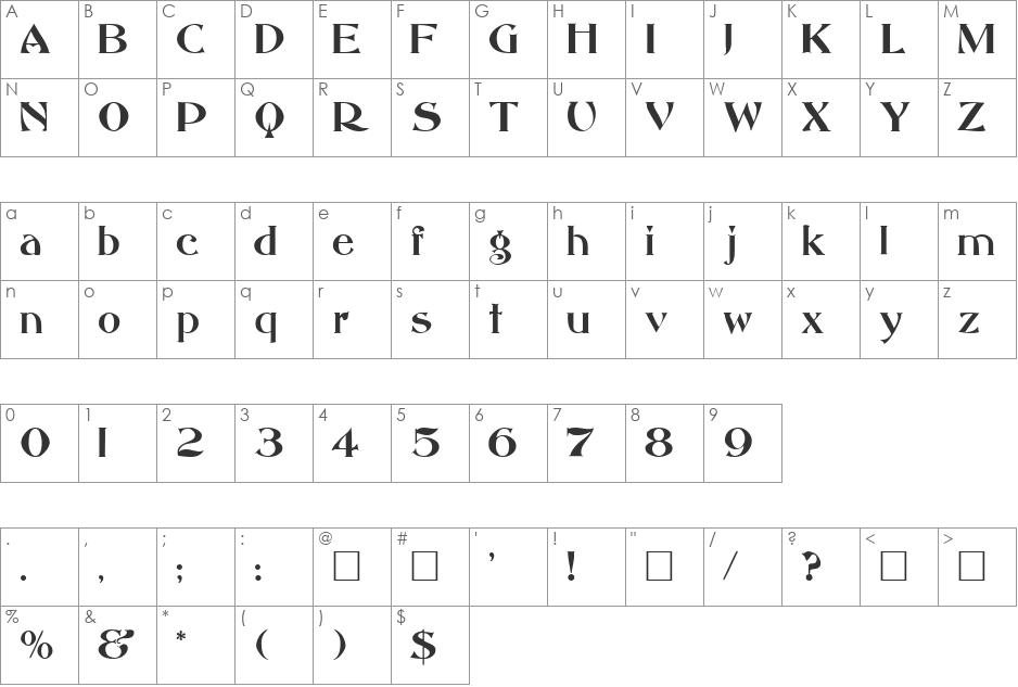 Abbess font character map preview